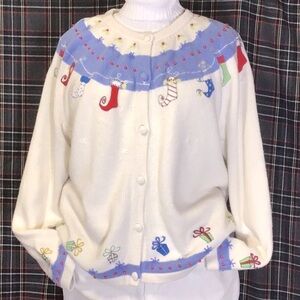 🎄CROFT & BARROW Cream Fair Isle Christmas Holiday Knit Sweater